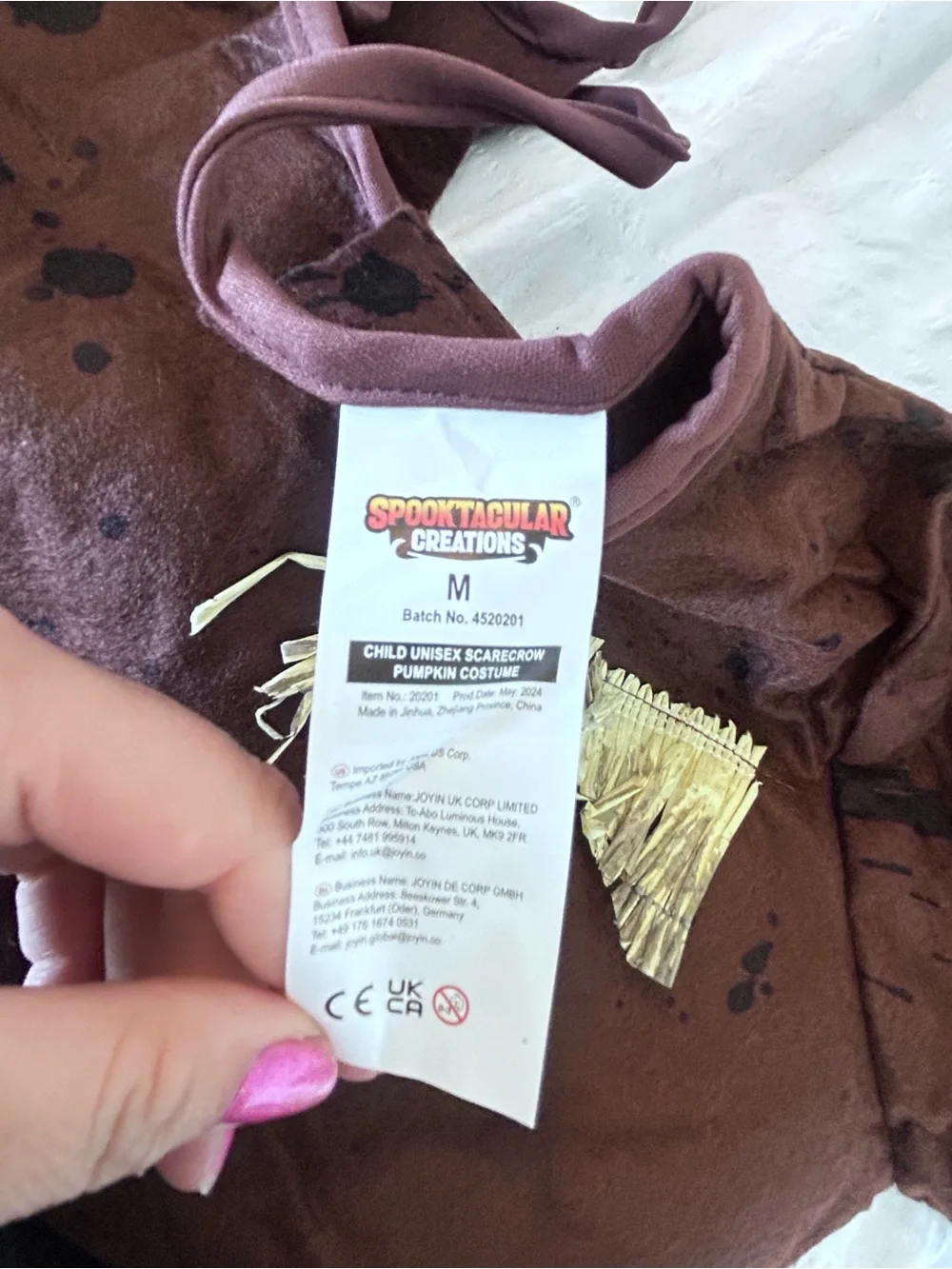 Spooktacular Creations Scarecrow Halloween Costume Cloak Gloves Size Medium